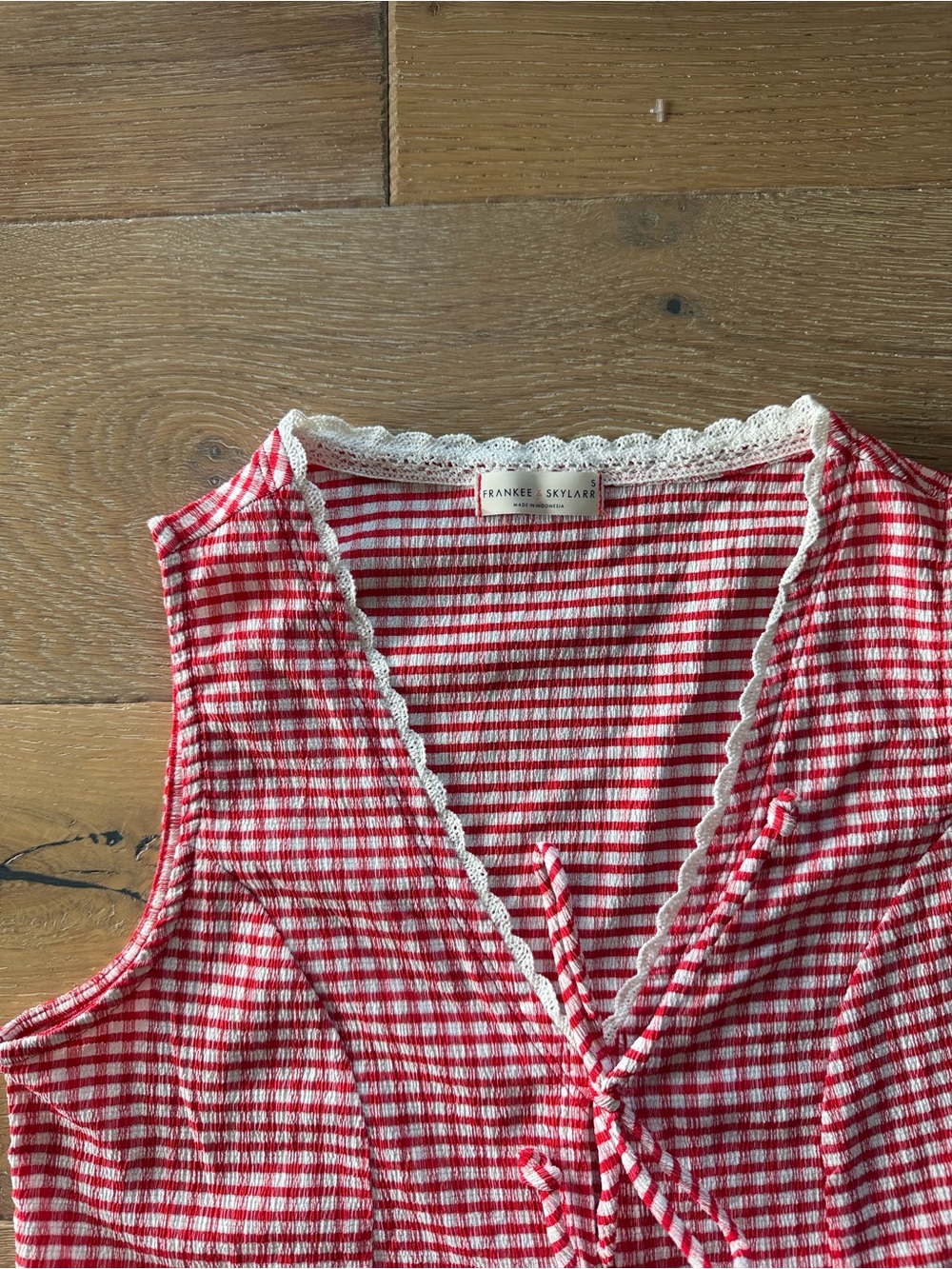 Frankee + Skylarr Red and White Striped Tie-Front Tank (never worn)